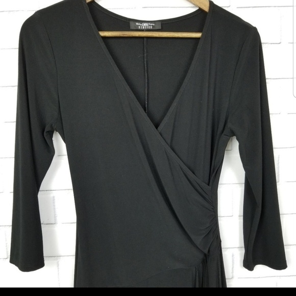 Womens‎ Long Sleeve Black Wrap Dress Size XS/S Midi V-Neck Career BMoss - Picture 8 of 9